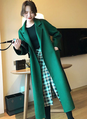 M家焦糖色赫本风双面大衣女中长款Labbro浴袍款毛呢外套百搭时尚