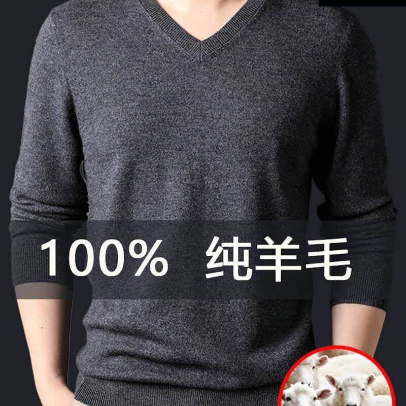 恒源祥100%羊毛衫V领男士25年秋冬季新款纯色新款长袖打底衫毛衣