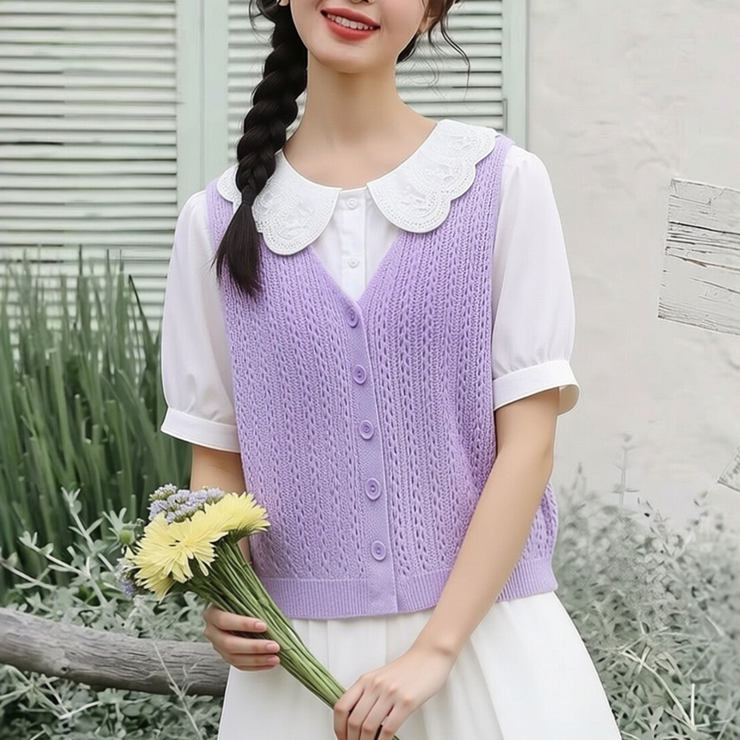夏季薄款镂空针织马甲女开衫图片