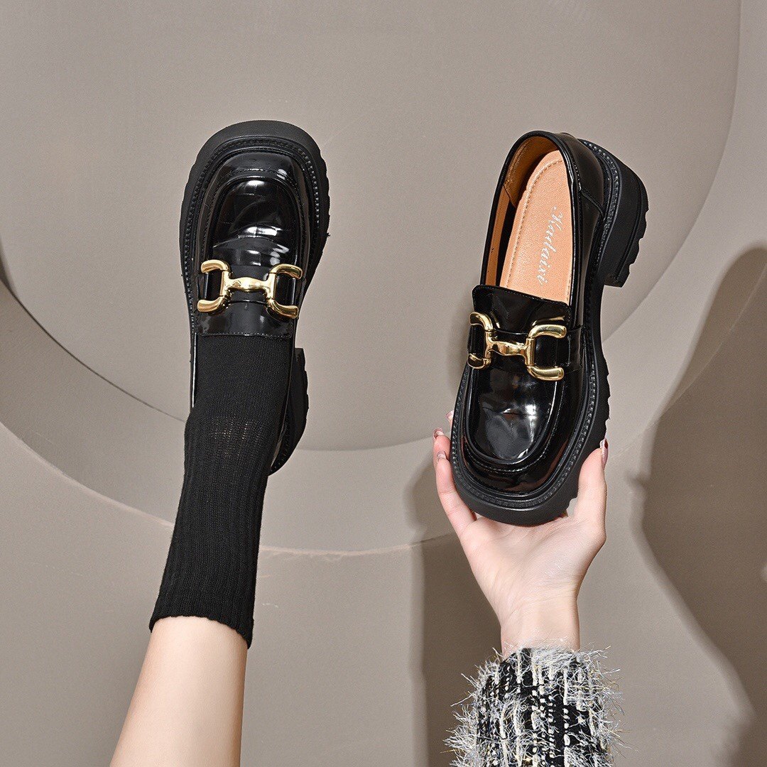 黑色漆皮厚底真皮乐福鞋女2026春季新款百搭松糕单鞋英伦风小皮鞋,女鞋,深口单鞋,淘宝优惠券,粉丝福利购,淘宝优惠卷