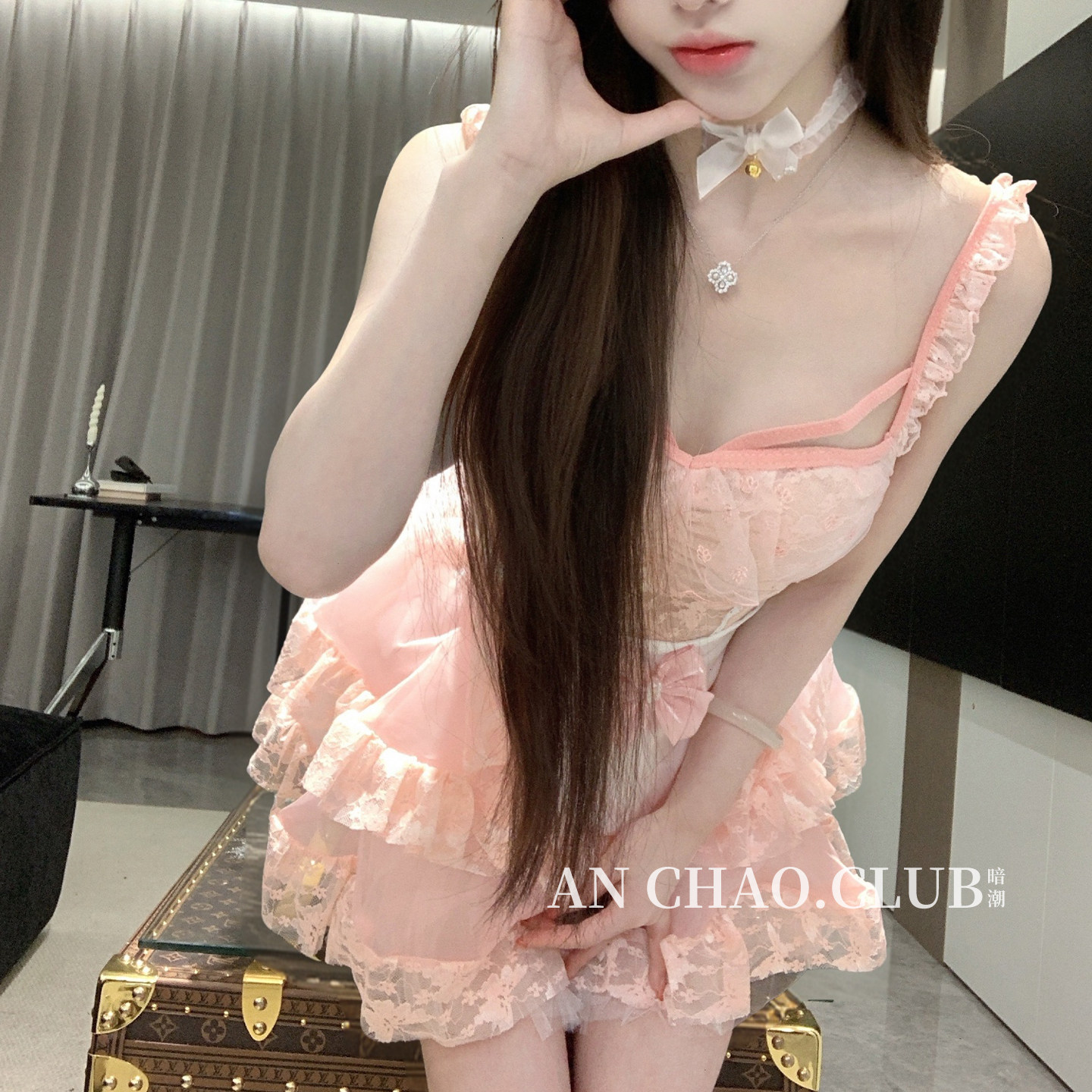 纯欲蕾丝吊带女仆睡裙套装