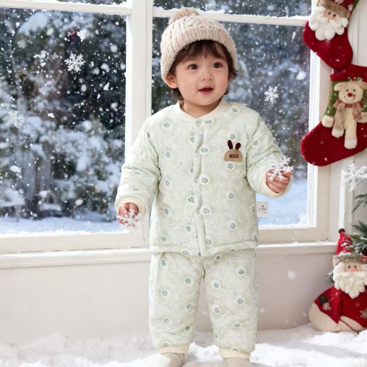 婴儿冬季棉袄棉裤夹棉分体套装