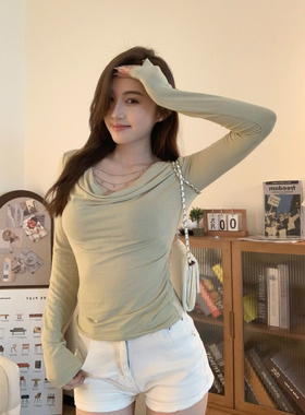 babe soulis 独特漂亮早秋韩系荡领长袖修身显瘦打底衫内搭上衣女
