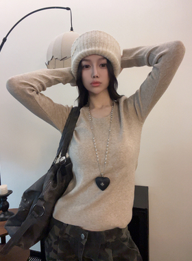 babe soulis 2025秋季新款韩系圆领薄针织衫女休闲修身显瘦上衣女