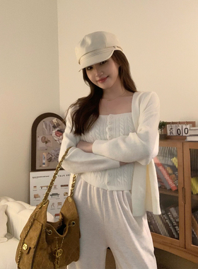 babe soulis 2025新款韩系方领毛衣开衫女宽松显瘦针织衫外套上衣