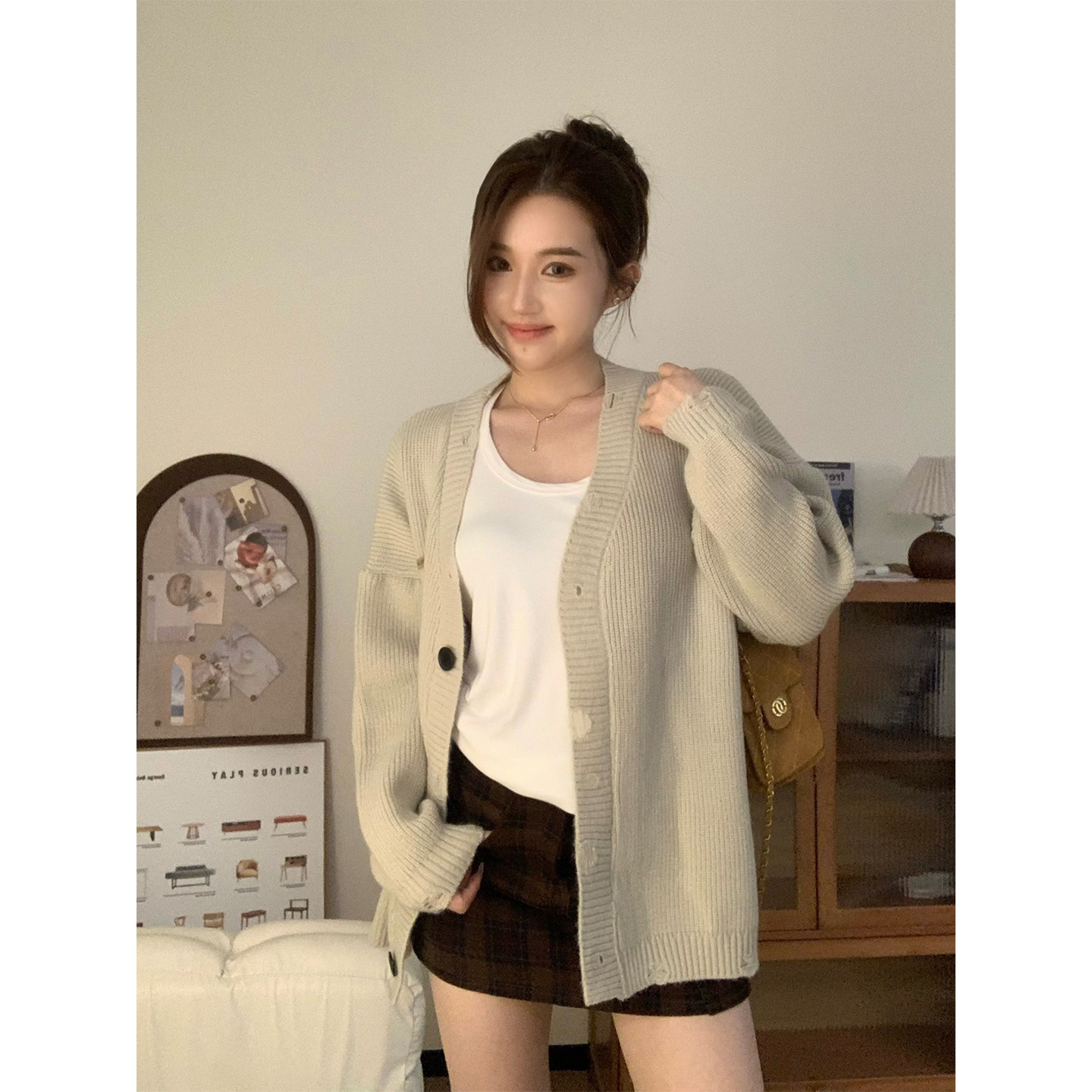 简约中长针织开衫女宽松显瘦毛衣