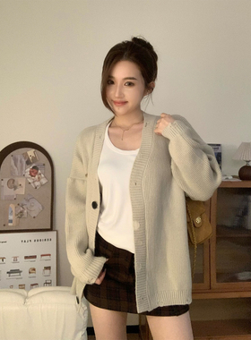 babe soulis 2025新款简约中长针织开衫女宽松显瘦毛衣外套上衣女