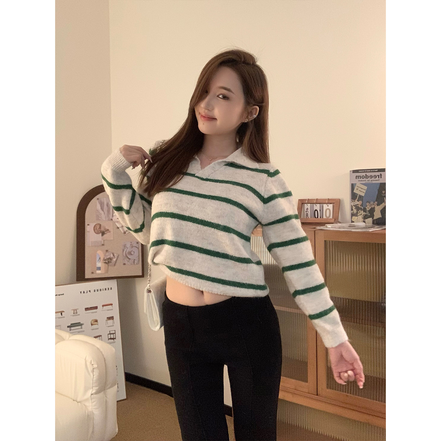 韩系条纹慵懒风薄毛衣针织衫女