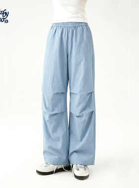 诺诺公主S1N初中生2026夏新款浅色休闲裤女青少年宽松运动工装裤