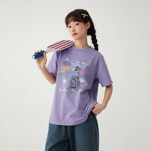 诺诺公主S1N初中生夏季 女 趣味卡通涂鸦圆领t恤透气宽松学院风短袖