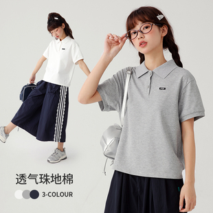 诺诺公主S1N初中生polo衫 t恤女夏大童青少年学生女孩白色上衣短袖