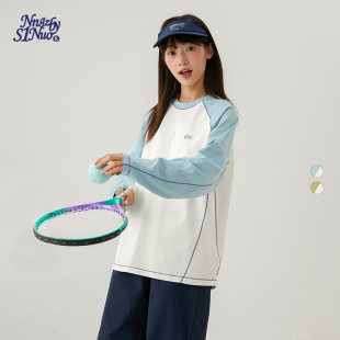诺诺公主S1N初中生2026春季 T恤女青少年撞色上衣 户外运动风插肩袖