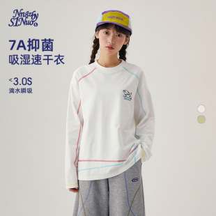 诺诺公主S1N初中生运动户外印花T恤女春季 青少年圆领速干上衣 新款