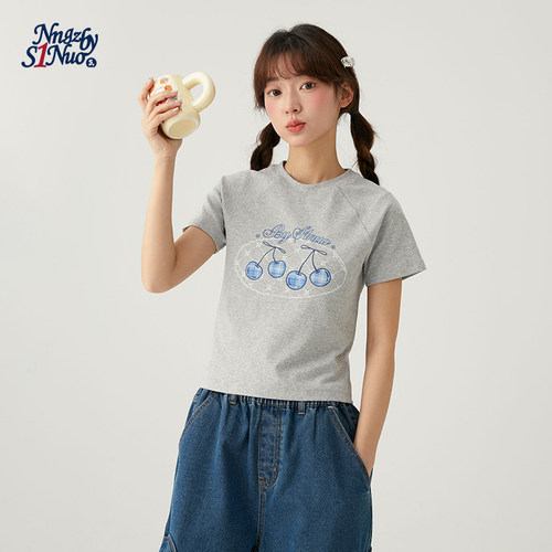 诺诺公主S1N初中生夏季新款印花小版短袖T恤女青少年修身短款上衣