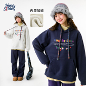 诺诺公主S1N初中生字母刺绣连帽卫衣女春加绒青少年韩系宽松上衣