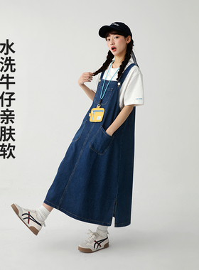 诺诺公主S1N初中生夏牛仔背带裙女复古文艺百搭简约洋气A字裙子女
