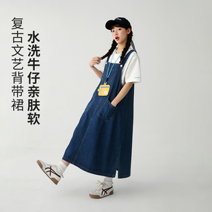 诺诺公主S1N初中生夏牛仔背带裙女复古文艺百搭简约洋气A字裙子女