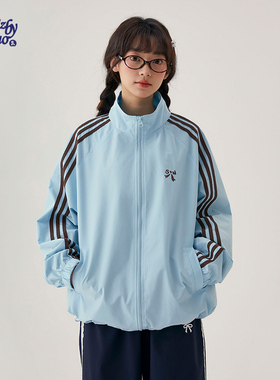 诺诺公主S1N初中生韩系休闲运动撞色外套女春新款青少年立领上衣
