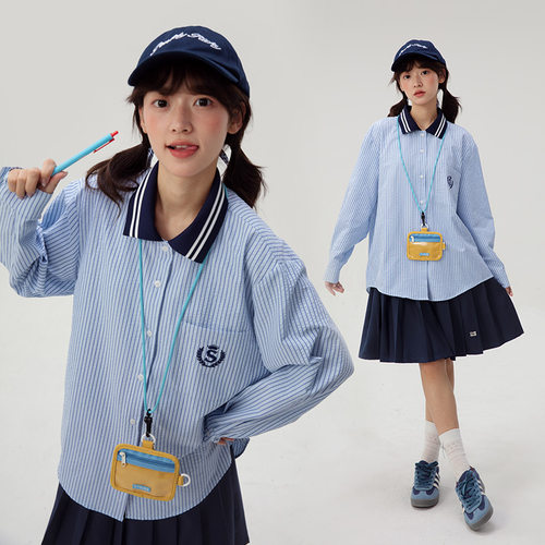 诺诺公主S1N 初中生衬衫女学院风青少年学生短长袖刺绣上衣t恤