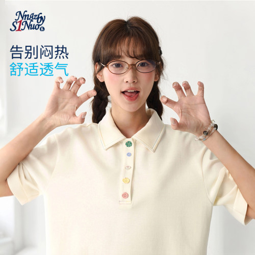 诺诺公主S1N初中生夏季新款POLO短袖T恤女青少年学院风设计感上衣