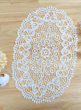 圆形水溶镂空椭圆蕾丝桌布镂空绣花摆件装饰简约茶几花瓶装饰垫子