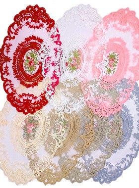 蕾丝绣花布片水溶花朵餐桌布台布欧式布艺茶几椭圆形抱枕垫子刺绣