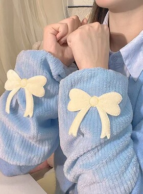 蝴蝶结可爱袖套女ins高颜值秋冬毛绒宽松羽绒服套袖护袖办公室