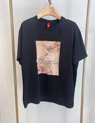 春夏款高端系列黑色三醋酸缎面圆领T恤 EPJPT5305B-2199