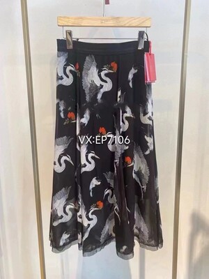 春款高端系列水墨画松紧腰桑蚕丝A字飘逸半身裙 EPIES3421C-4299