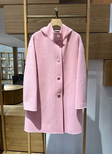 大雅家秋冬款粉色时尚连帽落肩袖羊毛大衣 HFKAW8306A-4999