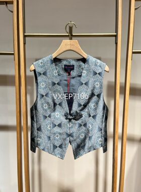 春夏款灰色重工织锦缎真丝提花盘扣马甲外套 EGKPS1022E-4699