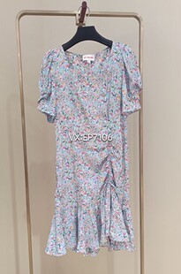 EGJES4628A 连衣裙 3999 蓝色复古方领泡泡袖 春夏款