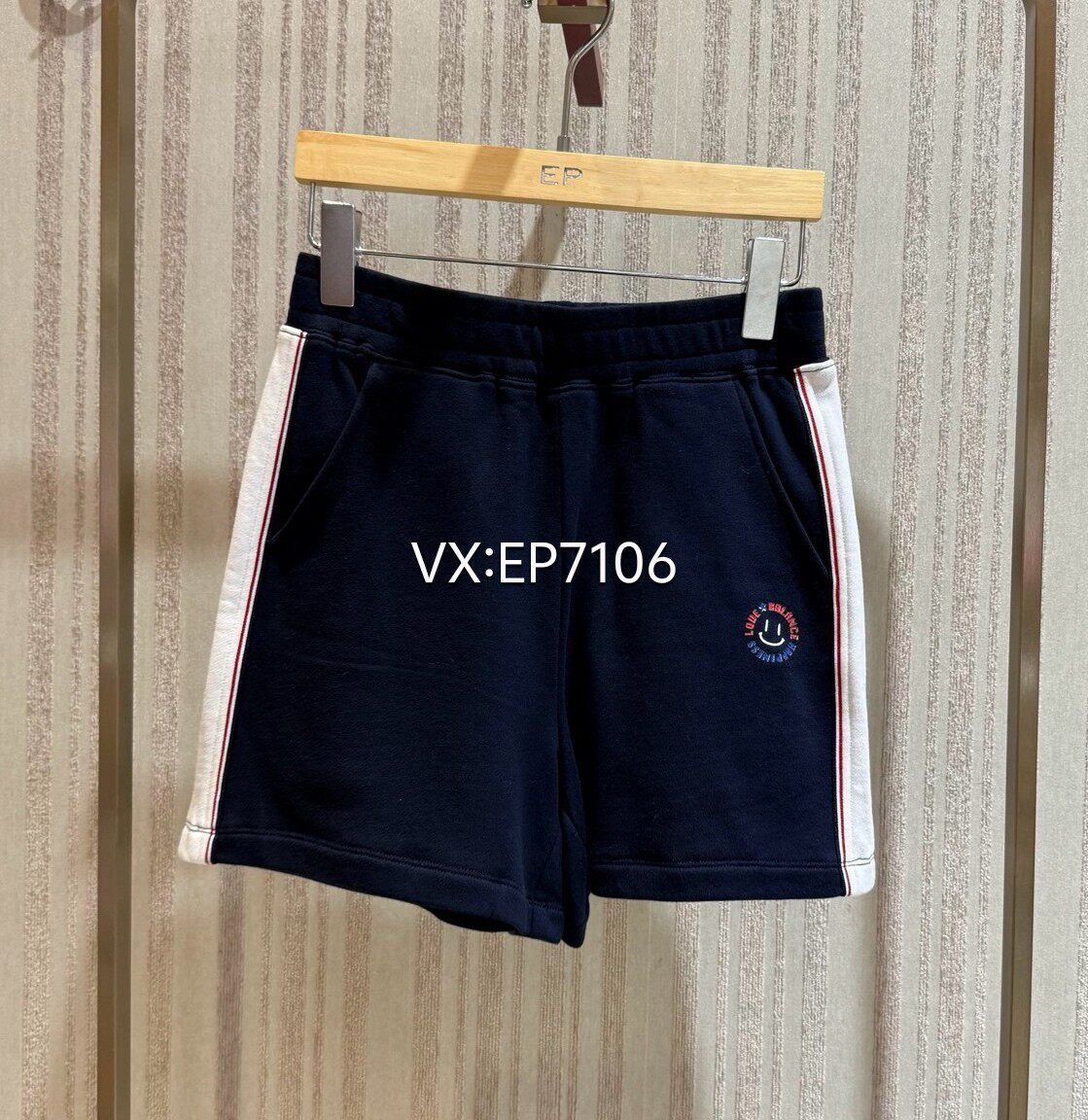 春夏款藏青色纯棉a字条纹宽松运动套装短裤 EGJPC6207A-999