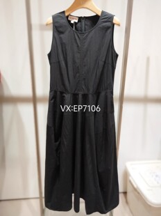 1899 EGKEC4119A 黑色无袖 圆领棉质收腰A摆小黑裙连衣裙