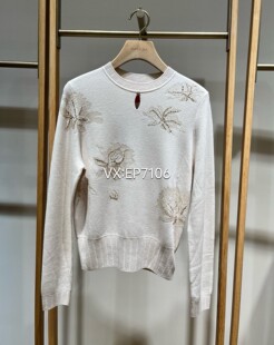 高端系列米色羊毛羊绒混纺嵌花钉珠针织毛衣 5999 EPKPW9514A