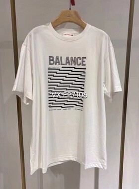 春夏款白色纯棉印花大廓形圆领短袖T恤 EGIEC5320A-999