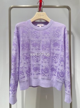 春夏款紫色含山羊绒圆领提花套头针织衫毛衣 EGKPS9527A-3999