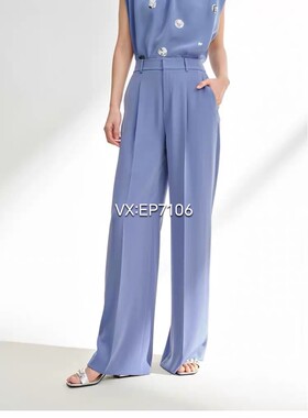 春夏款蓝色优雅通勤宽松显瘦缎面阔腿西装裤 EGKEA6402A-1699