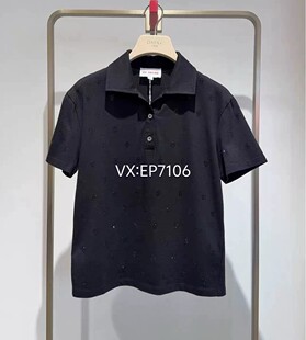 春夏款黑色钉珠装饰POLO衫T恤上衣 EGKEC5317A-1099