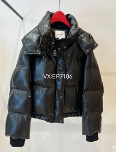 冬款黑色松花江白鹅绒亮面蛋白皮质感面包服 EGJIPY115A-5699