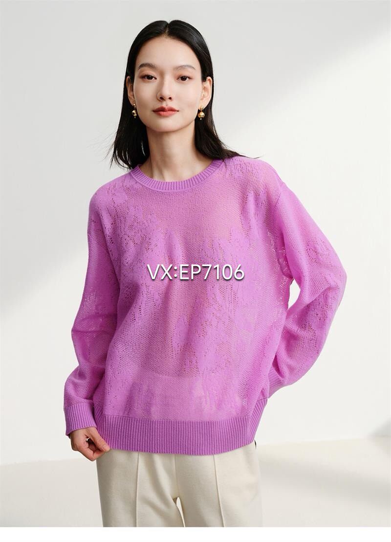 紫色半高领套头修身提花针织衫毛衣 EGKEG9560A-1899