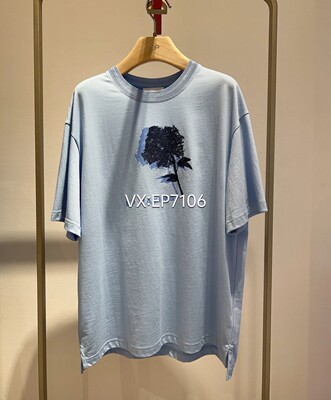 春夏款蓝色印花宽松圆领上衣T恤 EGKEC5328A-1299