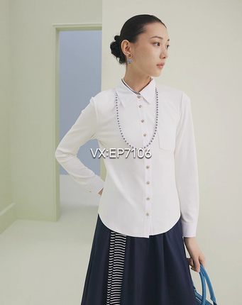 大雅家春款通勤翻领单排扣针梭相拼修身衬衫 HFKPC2135A/B/C-1999