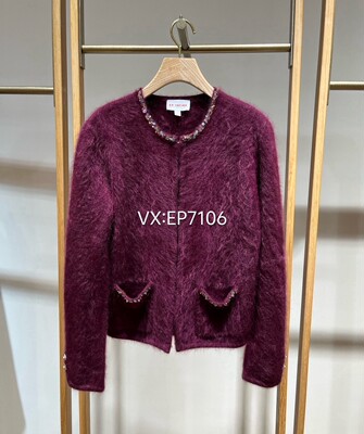 秋冬款圆领小香风珠片刺绣短款外套针织开衫 EGJIG9138A-5999