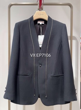 春夏款黑色丝羊毛一粒扣收腰西装外套 EGKPS1113A-4699