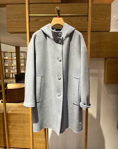 大雅家秋冬款蓝色时尚连帽落肩袖羊毛大衣 HFKAW8306A-4999