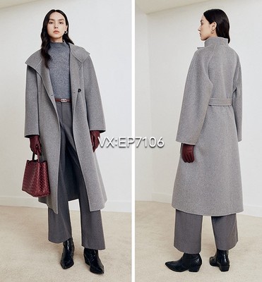 大雅家秋冬款灰色时尚经典立领中长款羊绒大衣 HFKIG8309A-29999