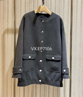 大雅家秋冬款灰色时尚圆领单排扣绵羊毛大衣 HFJAW8226A-5999