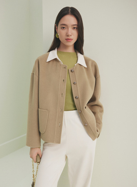 大雅家firststation秋款经典圆领单排扣短款大衣 HFKAN8188A-3299