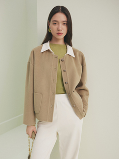 大雅家firststation秋款经典圆领单排扣短款大衣 HFKAN8188A-3299